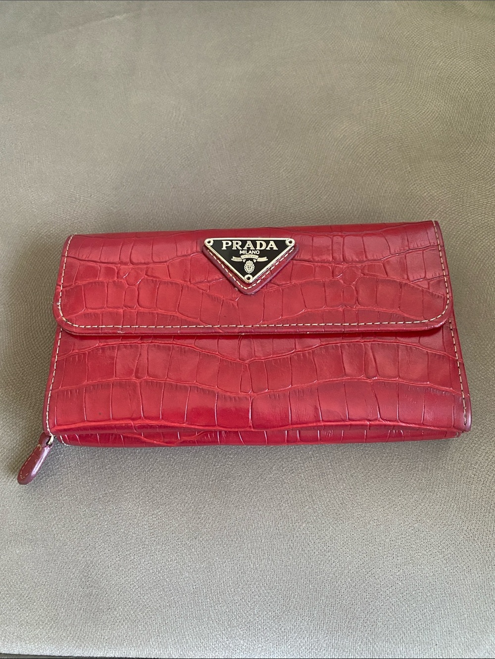 Red Croc-Embossed Leather Wallet